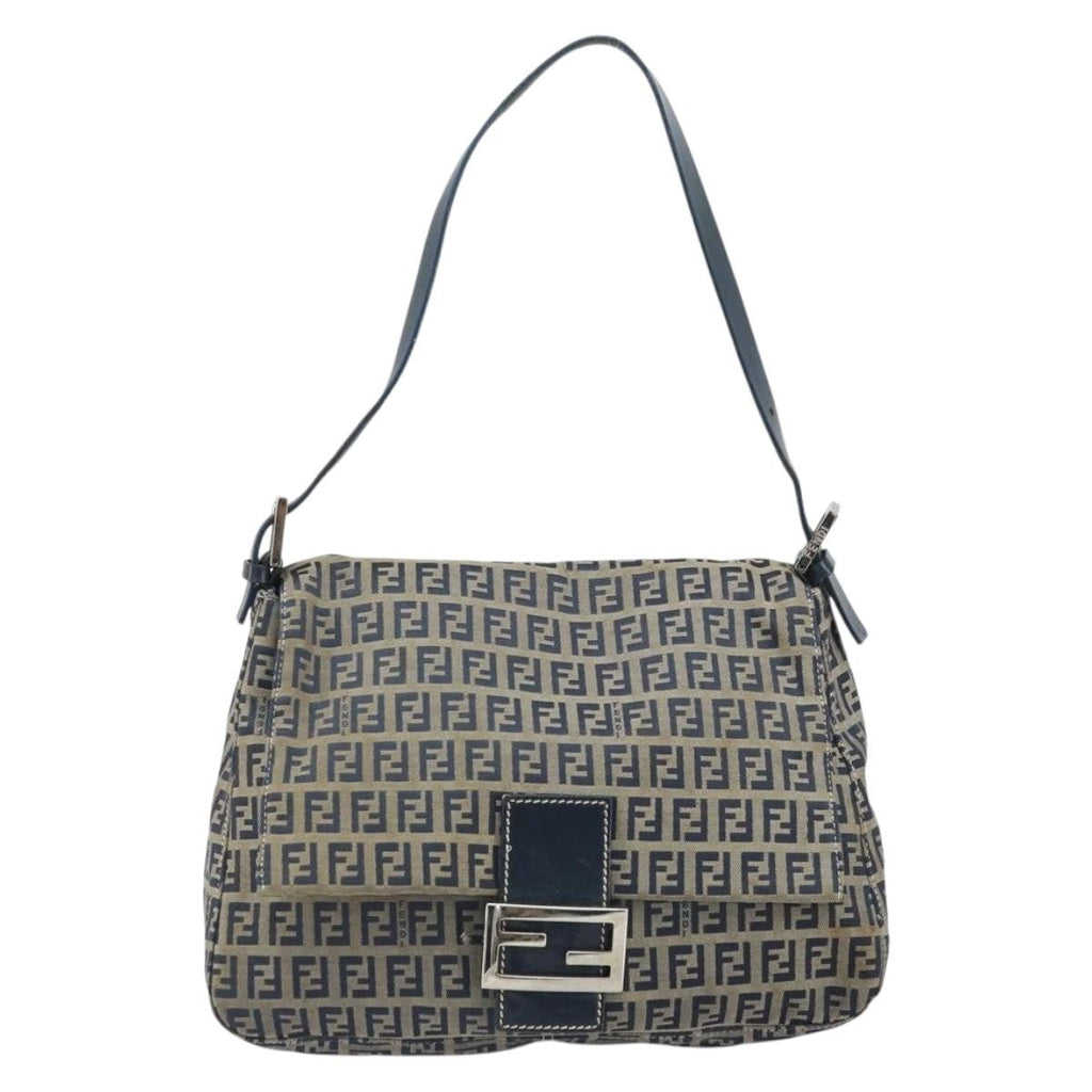 Fendi Mamma Baguette Zucchino Canvas Navy Canvas Shoulder Bag Bag (Pre-Owned)