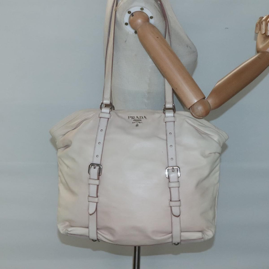 Prada Buckle Strap Shoulder Bag Leather Beige Leather Shoulder Bag Bag (Pre-Owned)