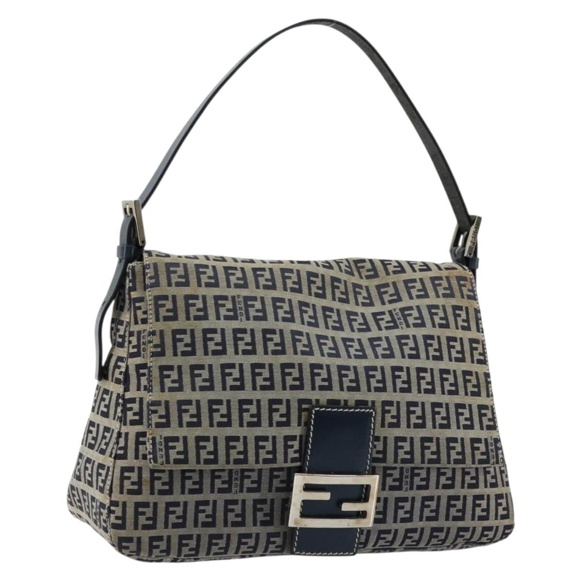 Fendi Mama Forever Bag Zucchino Canvas Navy Canvas Shoulder Bag Bag (Pre-Owned)
