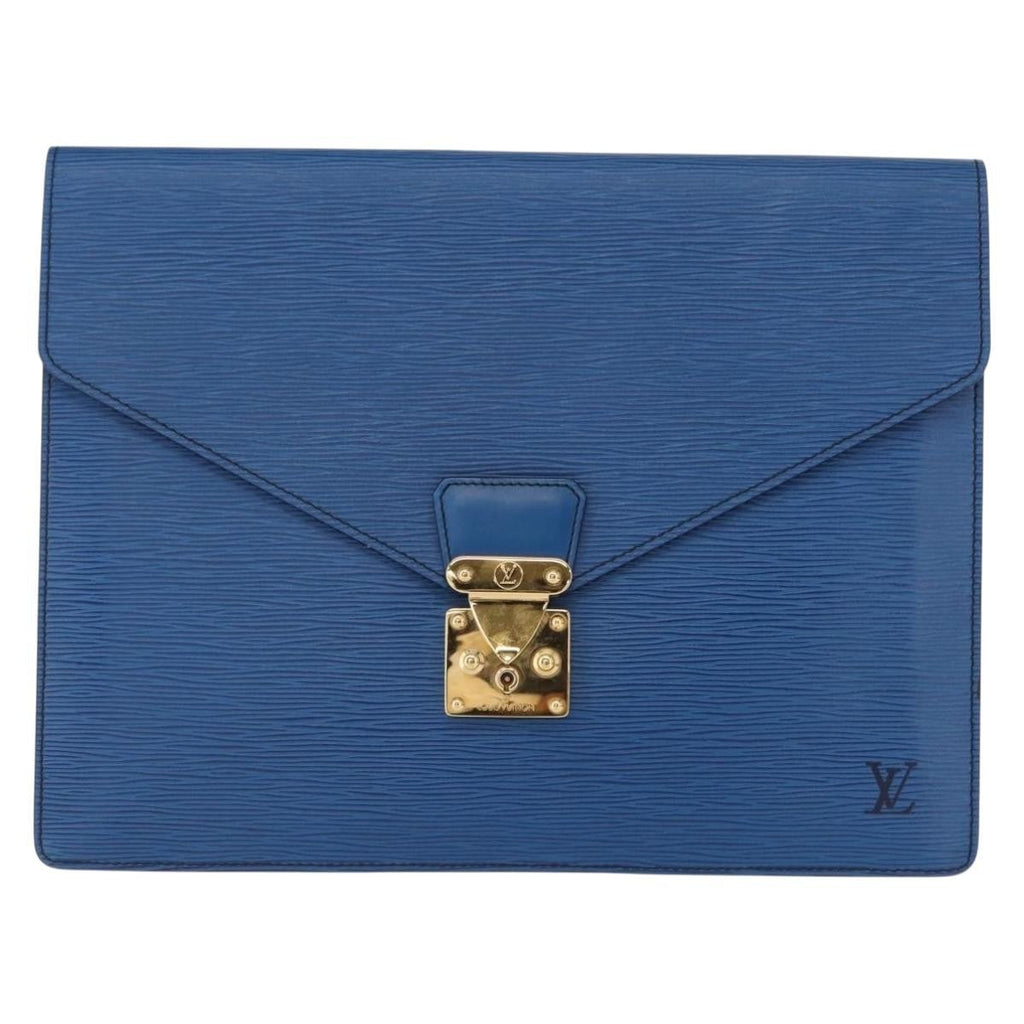 Louis Vuitton Porte-Documents Senateur Bag Epi Leather Blue Leather Clutche & Pouche Bag (Pre-Owned)
