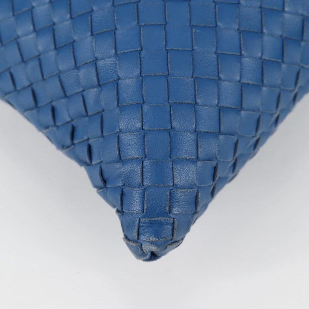 Bottega Veneta Flat Messenger Bag Intrecciato Nappa Blue Leather Shoulder Bag Bag (Pre-Owned)
