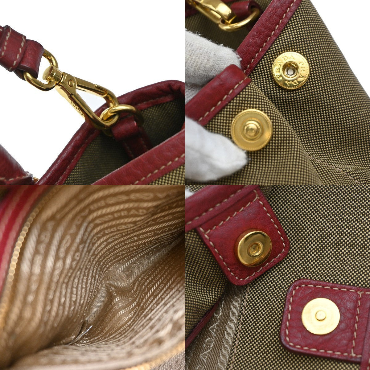 Prada Logo Convertible Tote Canvas With Leather Beige Canvas Tote Bag Bag (Pre-Owned)
