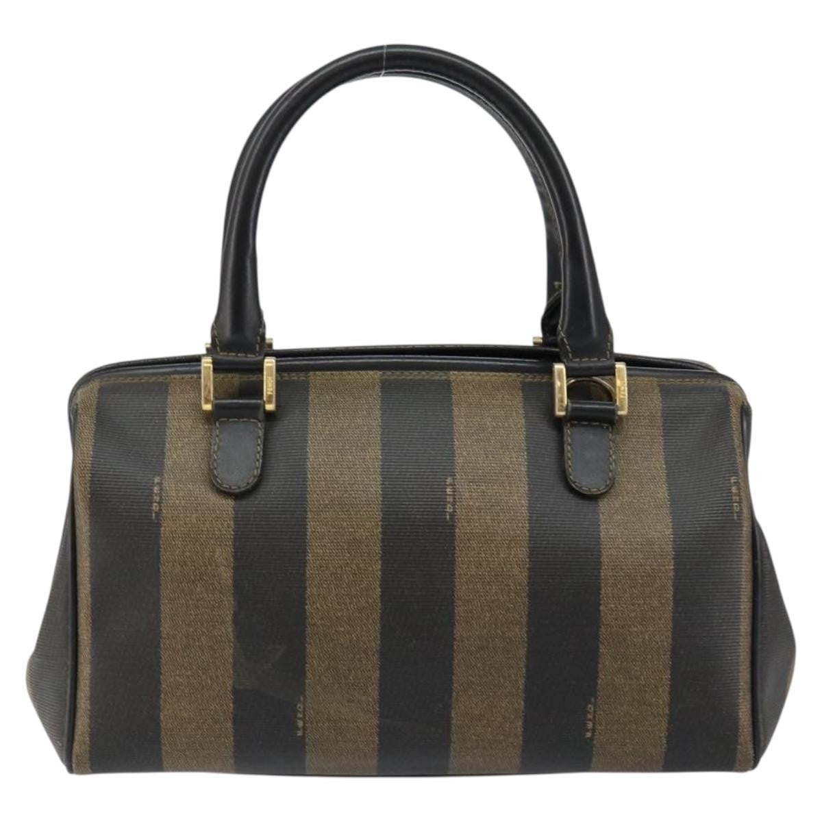 Fendi Vintage Pequin Boston Bag Coated Canvas Black Canvas Bag (Pre-Owned)
