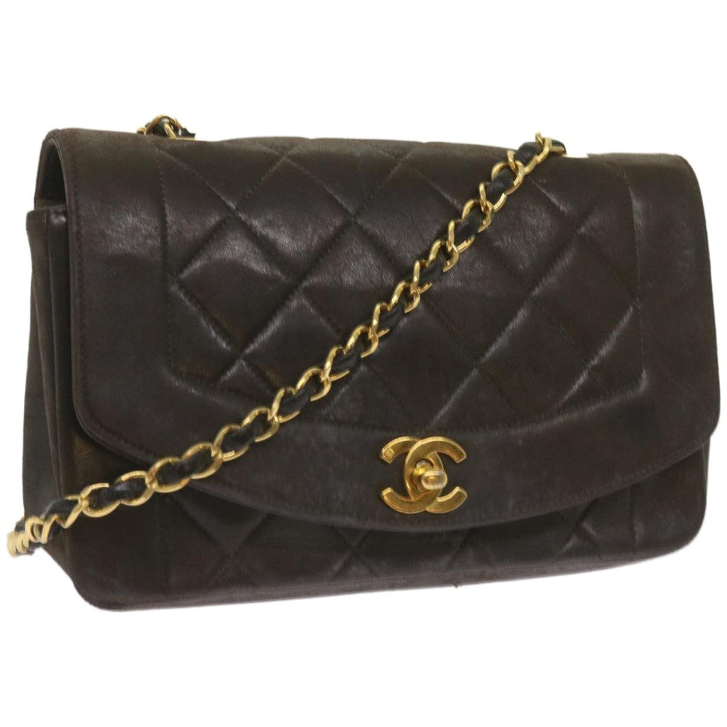 Chanel Vintage Diana Flap Bag Quilted Lambskin Black Leather Shoulder Bag Bag (Pre-Owned)