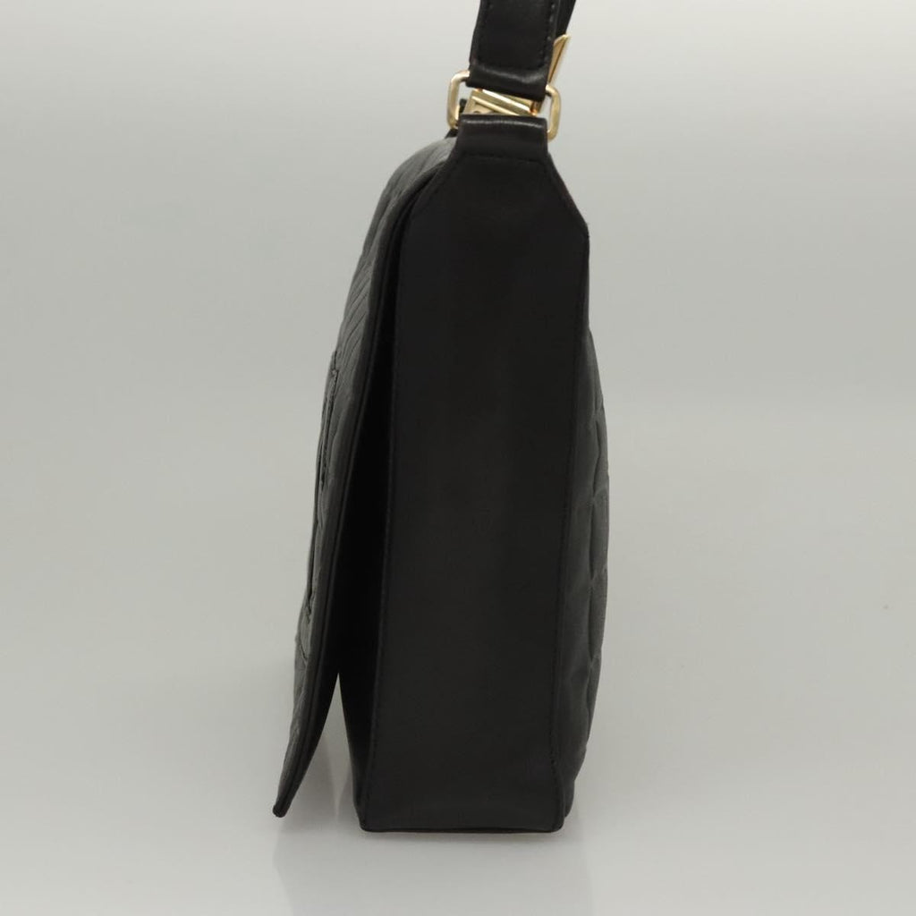 Chanel Chocolate Bar Cc Shoulder Bag Quilted Leather Black Leather Shoulder Bag Bag (Pre-Owned)