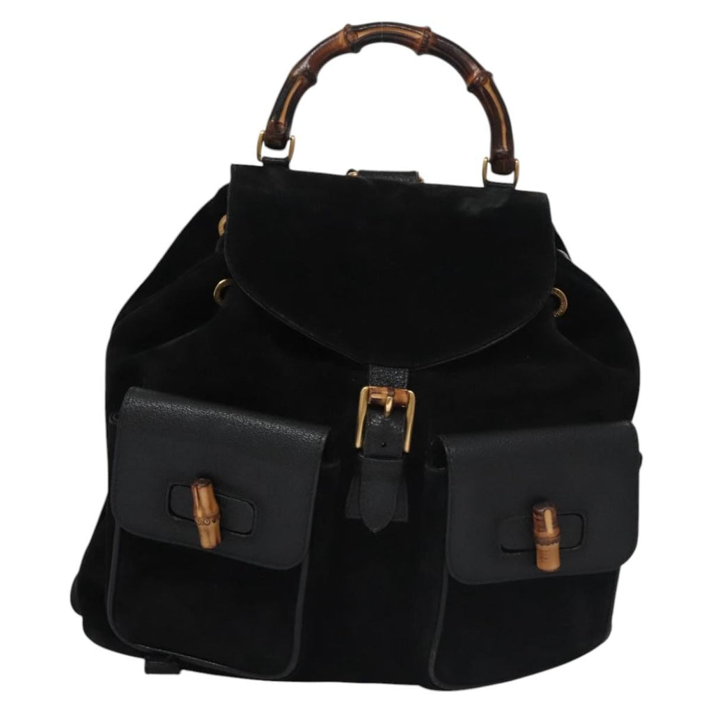 Gucci Vintage Bamboo Backpack Suede Black Suede Backpack Bag (Pre-Owned)