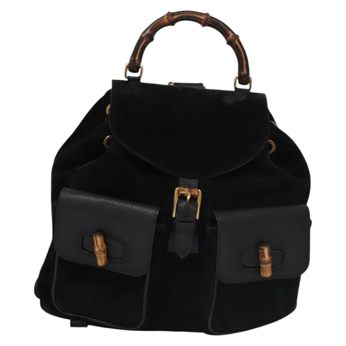 Gucci Vintage Bamboo Backpack Suede Black Suede Backpack Bag (Pre-Owned)