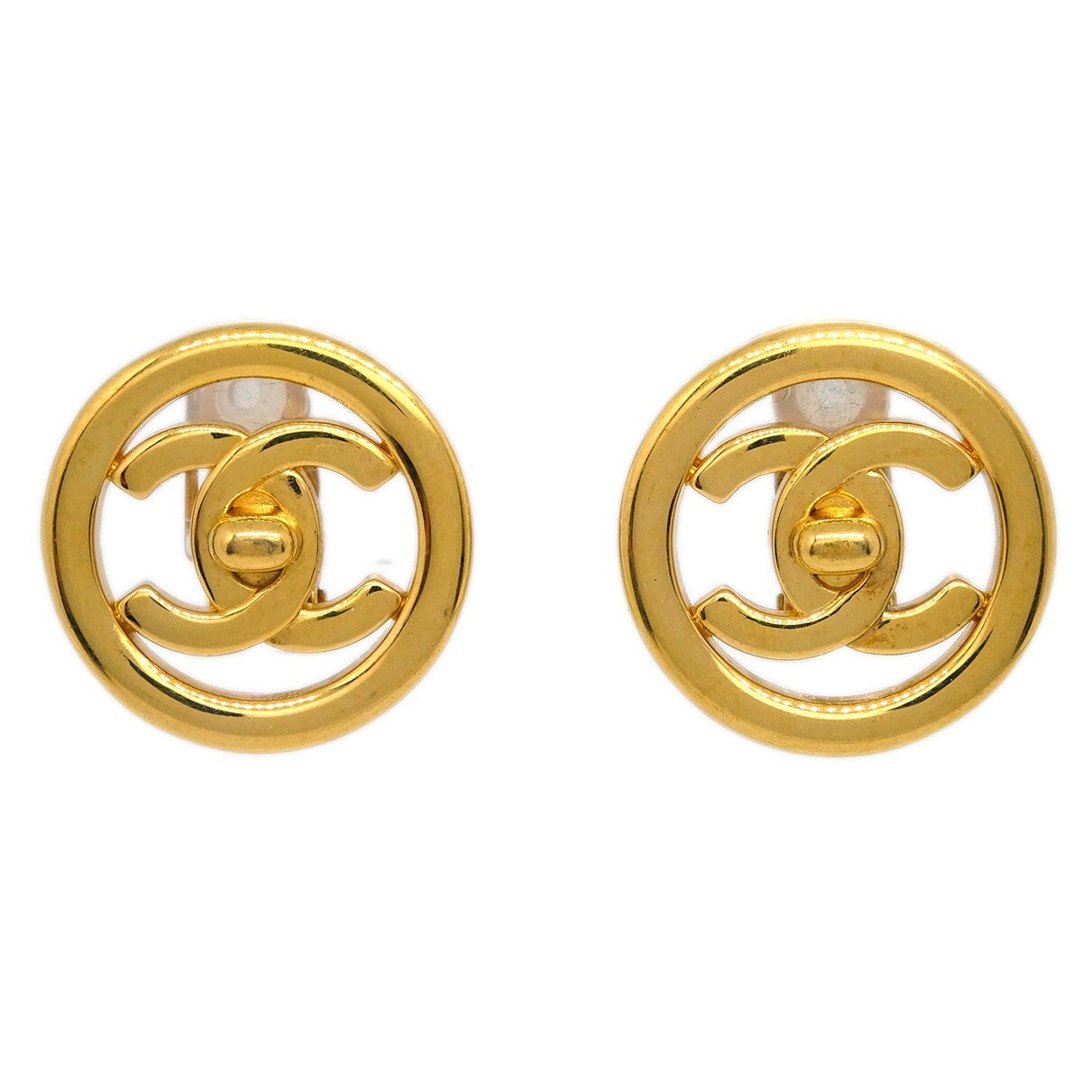 Chanel Cc Round Earrings Metal Gold Gold_Plated Earrings Jewelry (Pre-Owned)