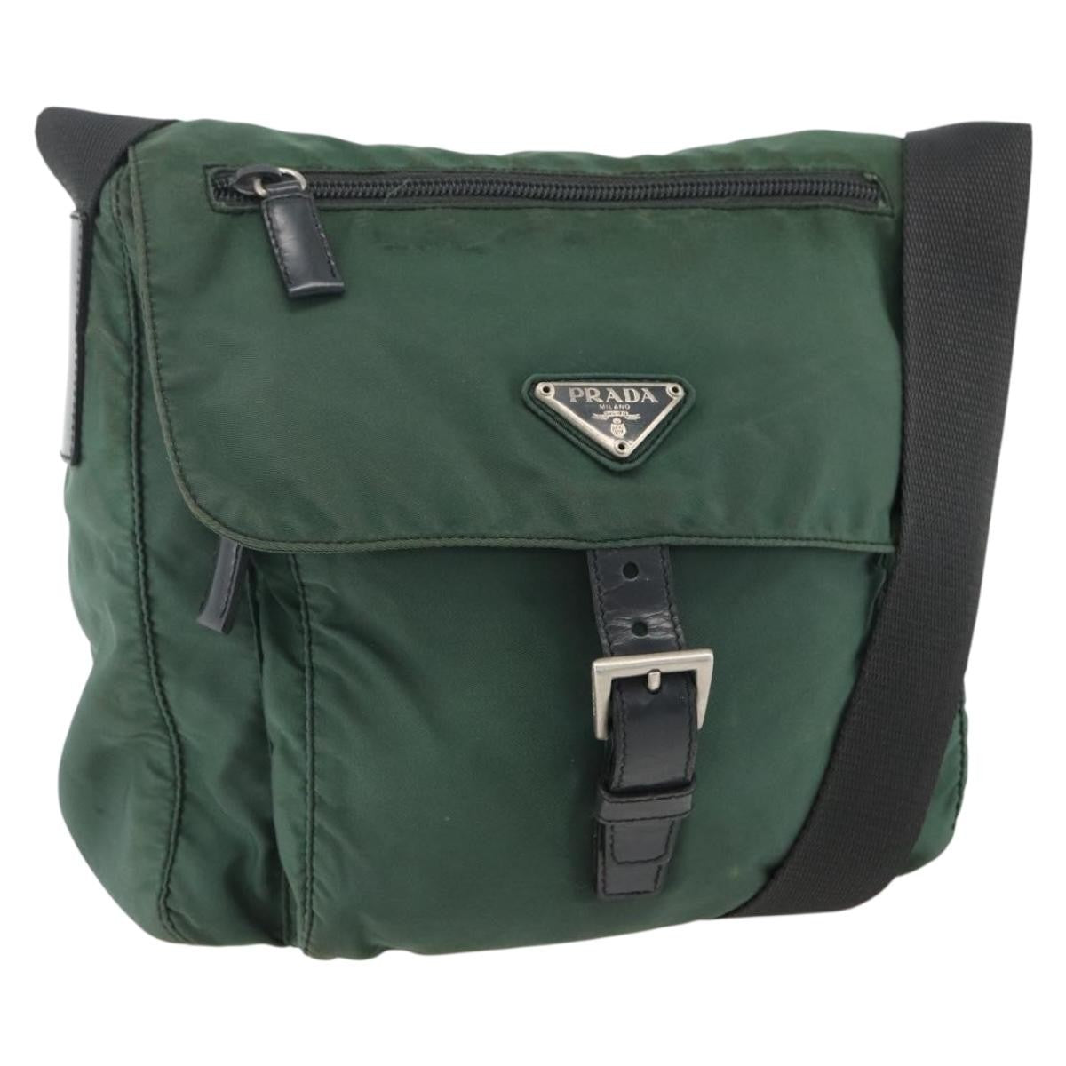 Prada Buckle Messenger Bag Tessuto Green Nylon Shoulder Bag Bag (Pre-Owned)