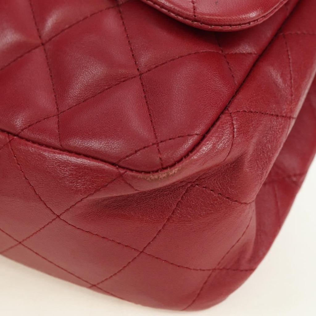 Chanel Classic Single Flap Bag Quilted Lambskin Red Leather Shoulder Bag Bag (Pre-Owned)