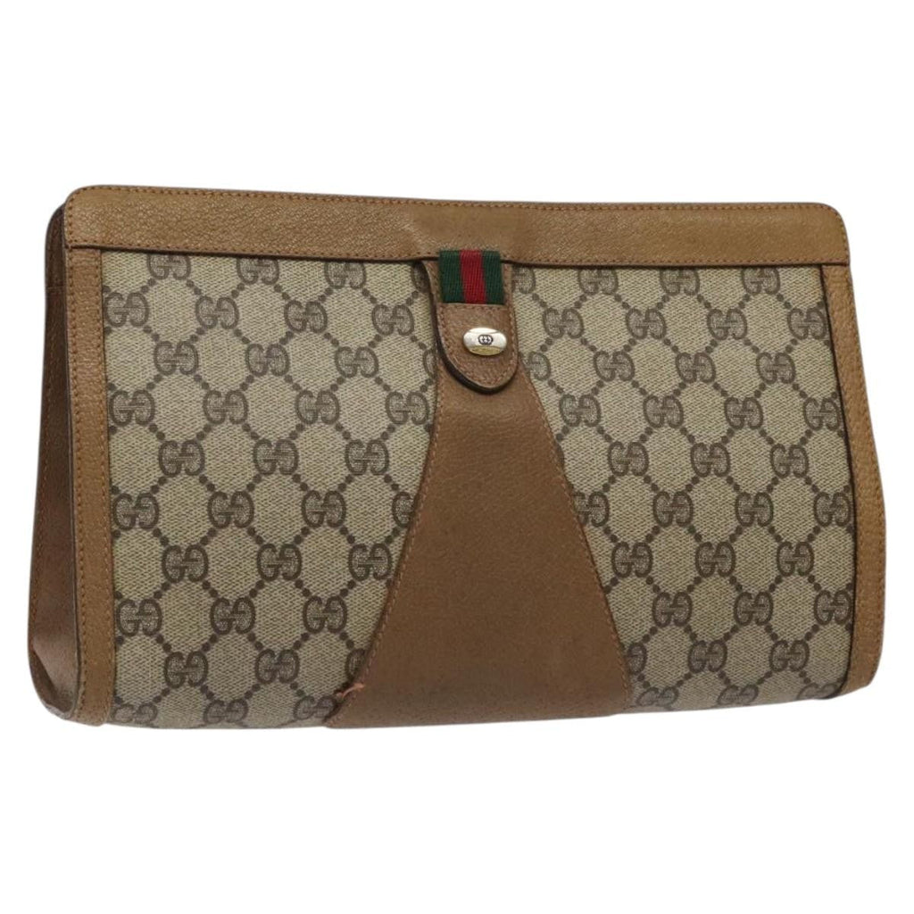 Gucci Sherry Line Pouch Canvas Beige Canvas Clutche & Pouche Bag (Pre-Owned)
