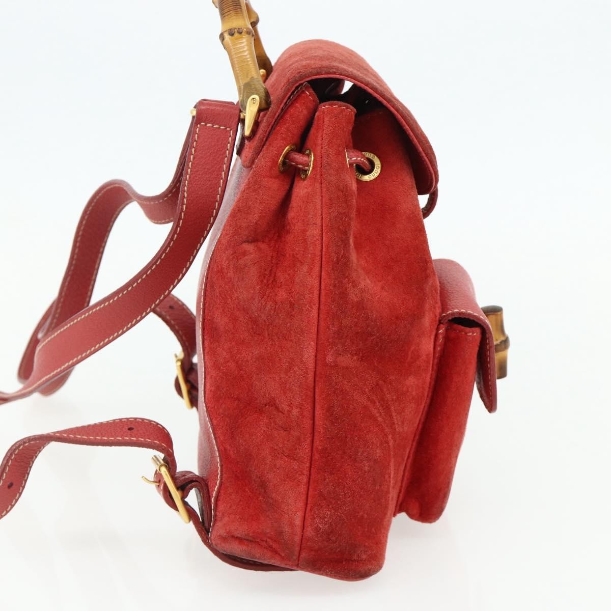 Gucci Gucci Bamboo Backpack Daim Red Suede Backpack Bag (Pre-Owned)