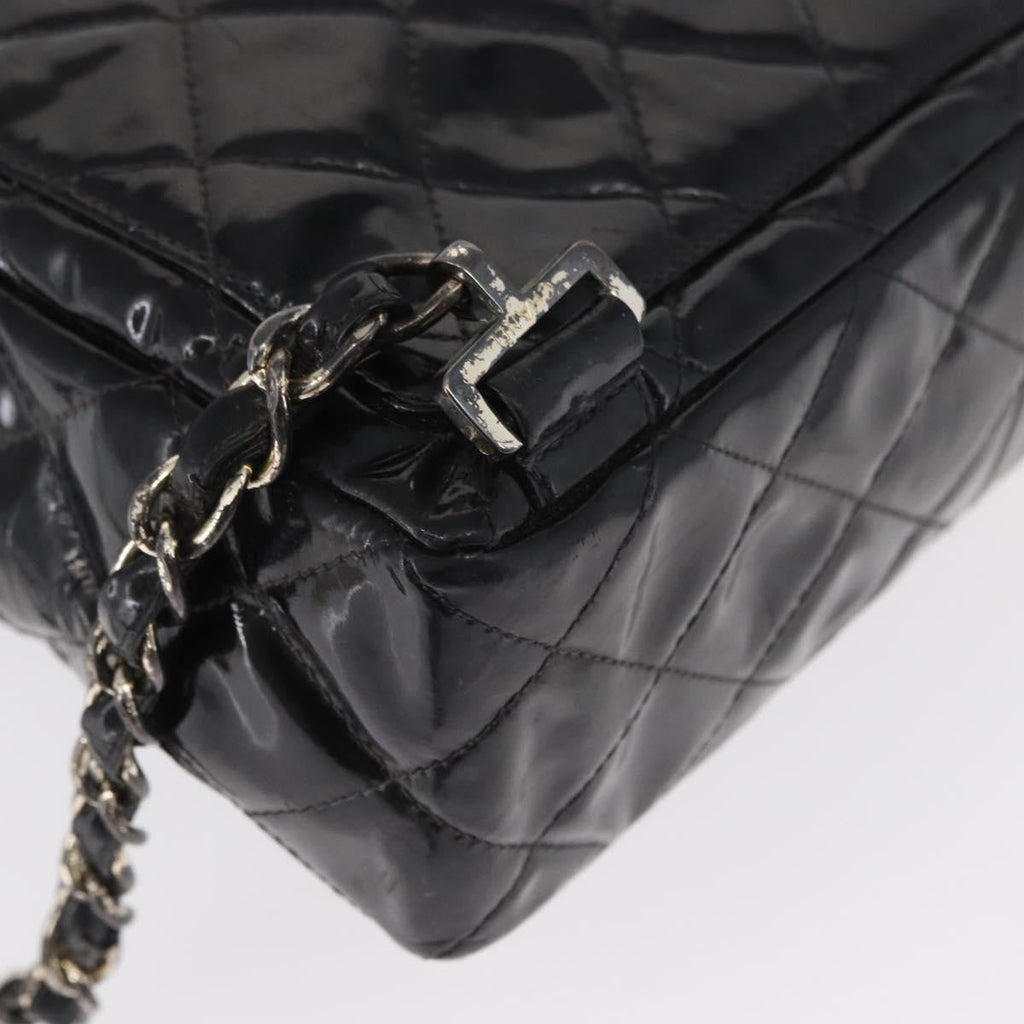 Chanel Vintage Square Flap Backpack Enamel Black Patent_Leather Backpack Bag (Pre-Owned)