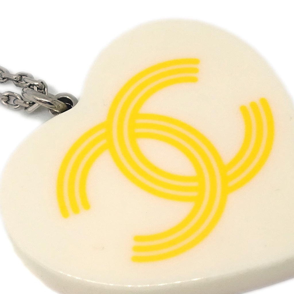 Chanel Cc Heart Pendant Necklace Metal And Enamel Silver Silver_Plated Necklace Jewelry (Pre-Owned)