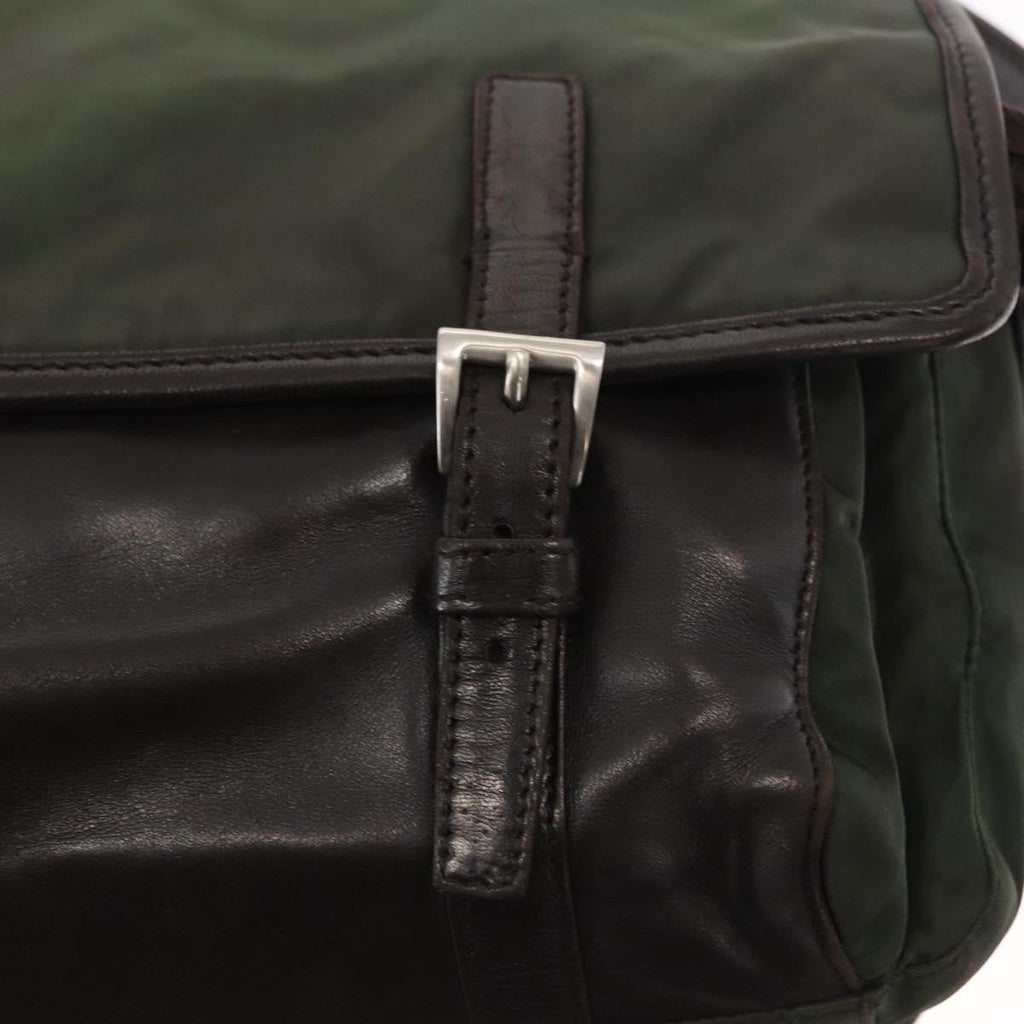 Prada Double Buckle Flap Messenger Bag Tessuto Khaki Nylon Shoulder Bag Bag (Pre-Owned)