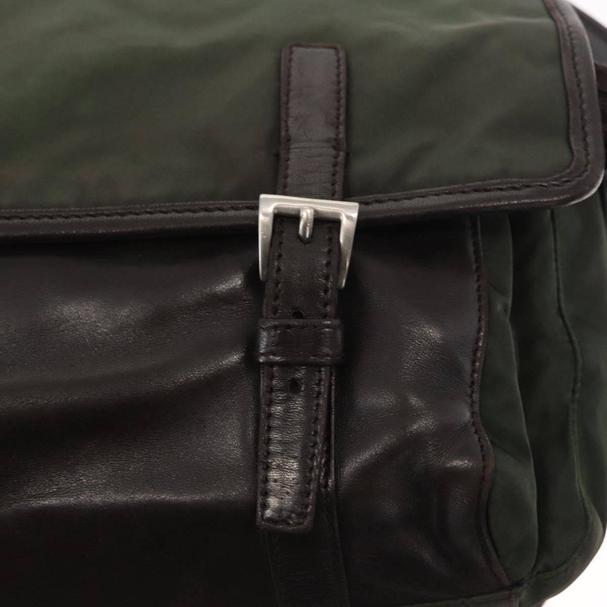 Prada Double Buckle Flap Messenger Bag Tessuto Khaki Nylon Shoulder Bag Bag (Pre-Owned)