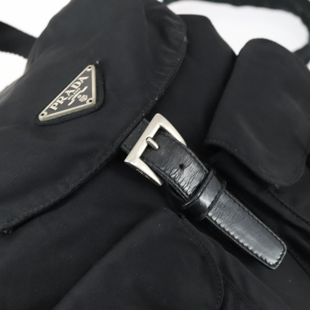 Prada Vela Double Front Pocket Backpack Tessuto With Saffiano Leather Black Nylon Backpack Bag (Pre-Owned)