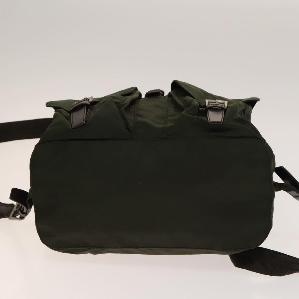 Prada Vela Double Front Pocket Backpack Tessuto With Saffiano Leather Khaki Nylon Backpack Bag (Pre-Owned)