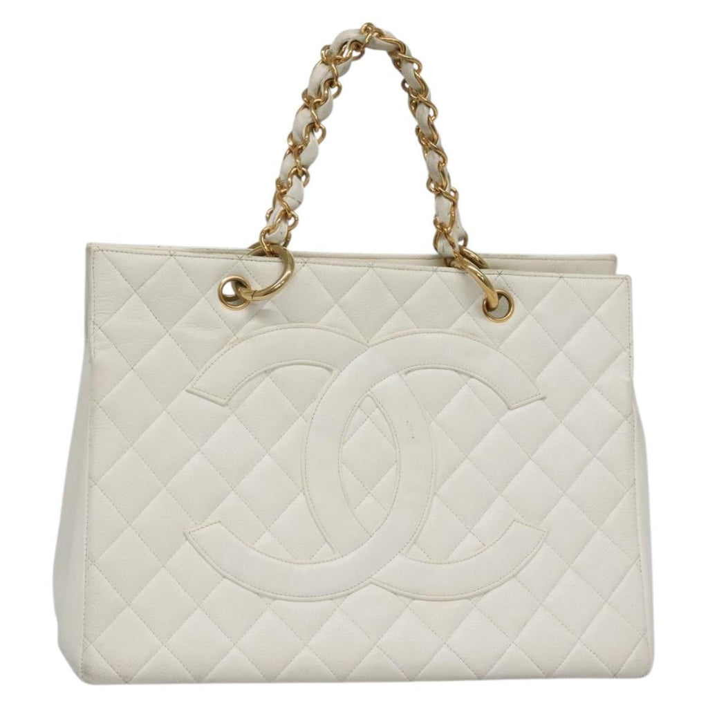 Chanel Vintage Grand Shopping Tote Quilted Caviar White Leather Bag (Pre-Owned)
