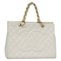 Chanel Vintage Grand Shopping Tote Quilted Caviar White Leather Bag (Pre-Owned)