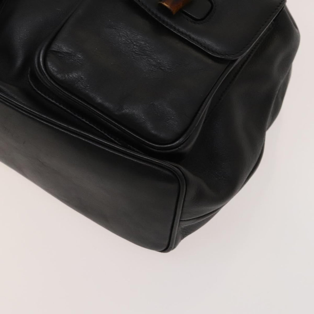Gucci Vintage Bamboo Backpack Leather Black Leather Backpack Bag (Pre-Owned)