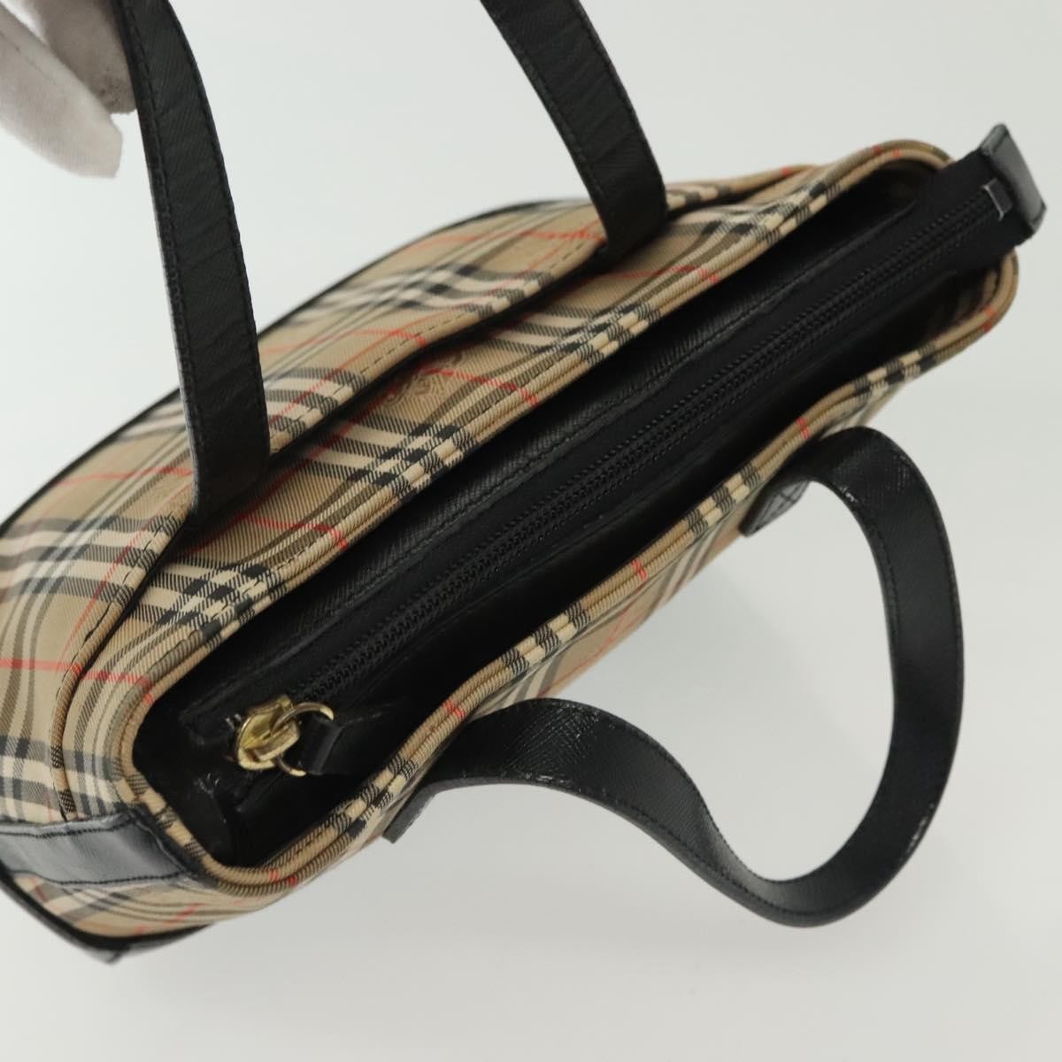 Burberry Nova Handbag Check Pattern Beige Canvas Bag (Pre-Owned)