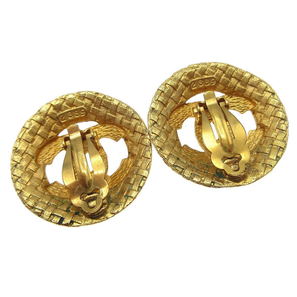 Chanel Vintage Cc Round Cutout Clip-On Earrings Metal Gold Gold_Plated Earrings Jewelry (Pre-Owned)