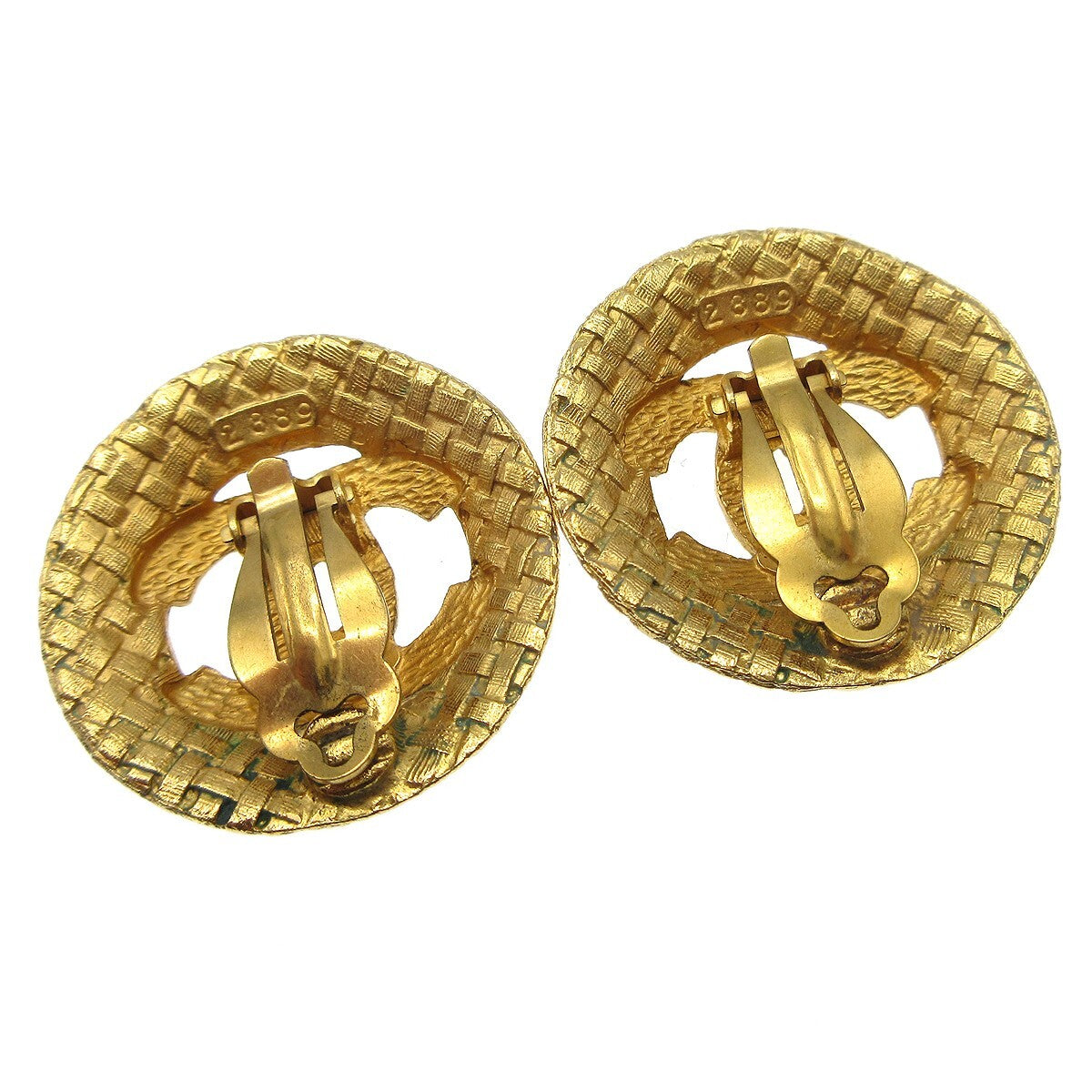 Chanel Vintage Cc Round Cutout Clip-On Earrings Metal Gold Gold_Plated Earrings Jewelry (Pre-Owned)