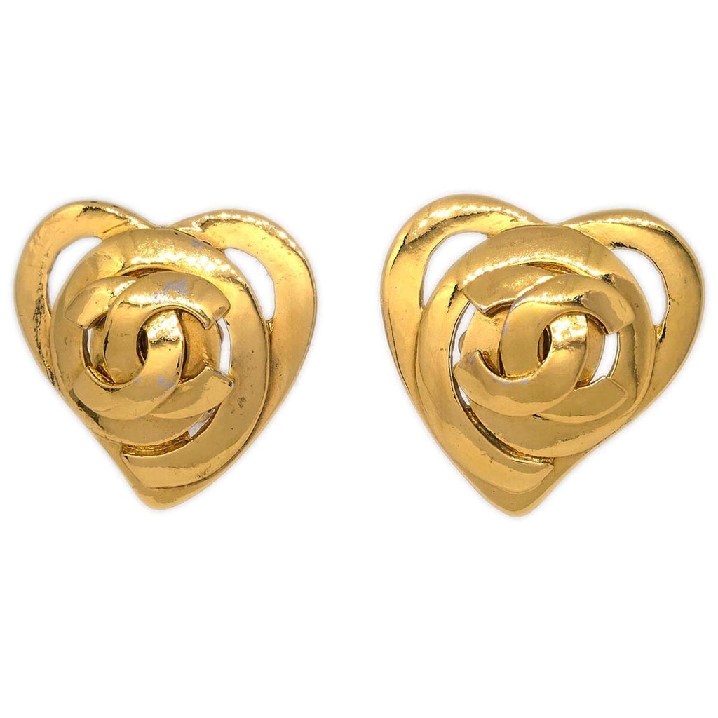 Chanel Cc Heart Pendant Metal Gold Gold_Plated Earrings Jewelry (Pre-Owned)