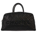 Chanel Embossed Logo Bowler Bag Quilted Caviar Black Leather Travel Bag Bag (Pre-Owned)