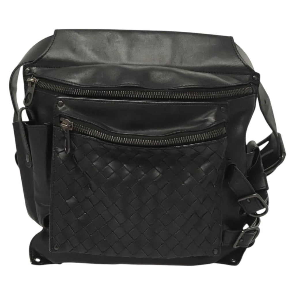 Bottega Veneta Utility Waist Bag Leather With Intrecciato Black Leather Bag (Pre-Owned)