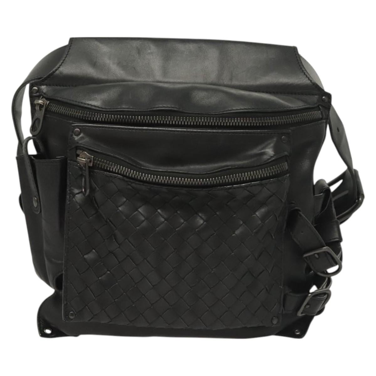 Bottega Veneta Utility Waist Bag Leather With Intrecciato Black Leather Bag (Pre-Owned)