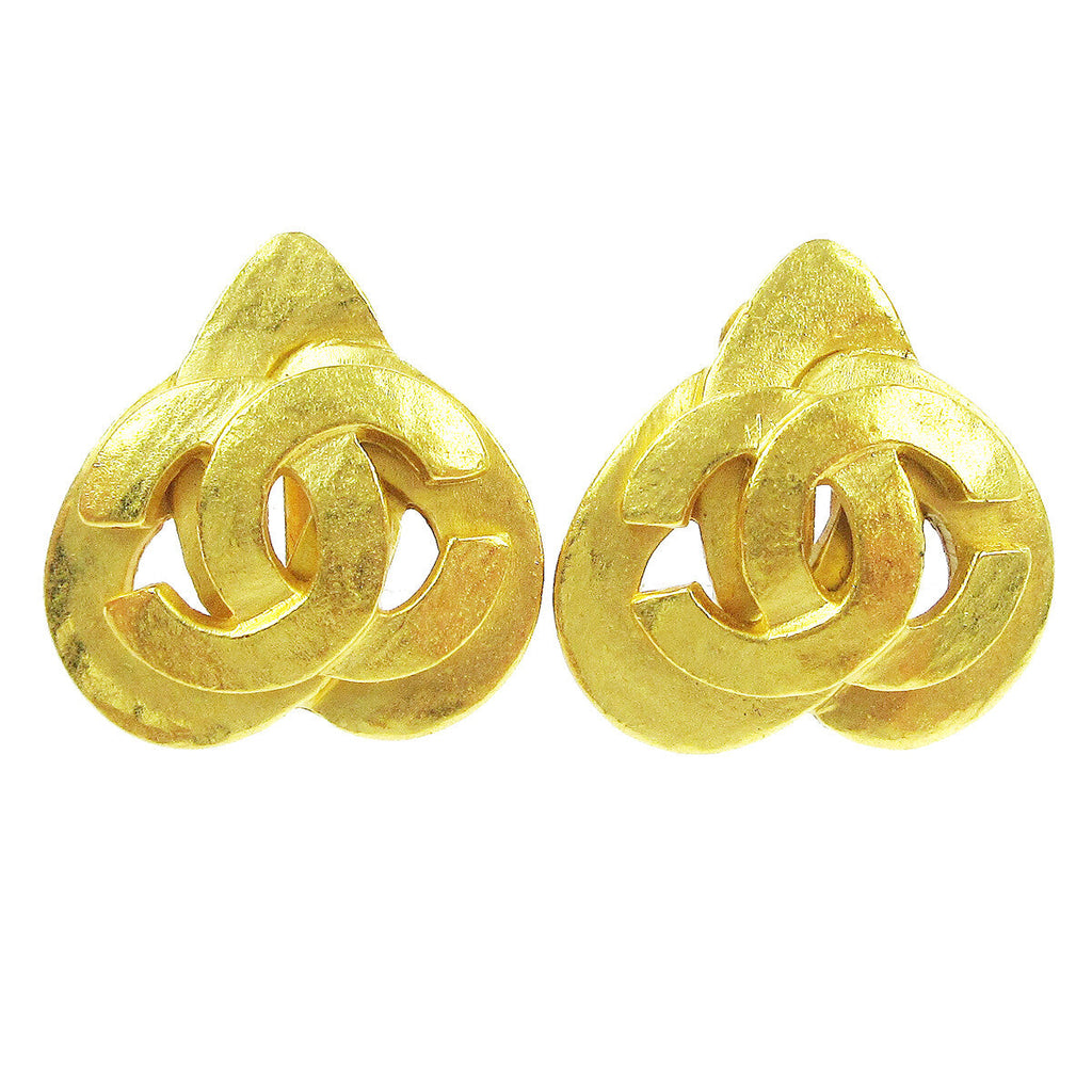 Chanel Vintage Cc Heart Clip-On Earrings Metal Gold Gold_Plated Earrings Jewelry (Pre-Owned)