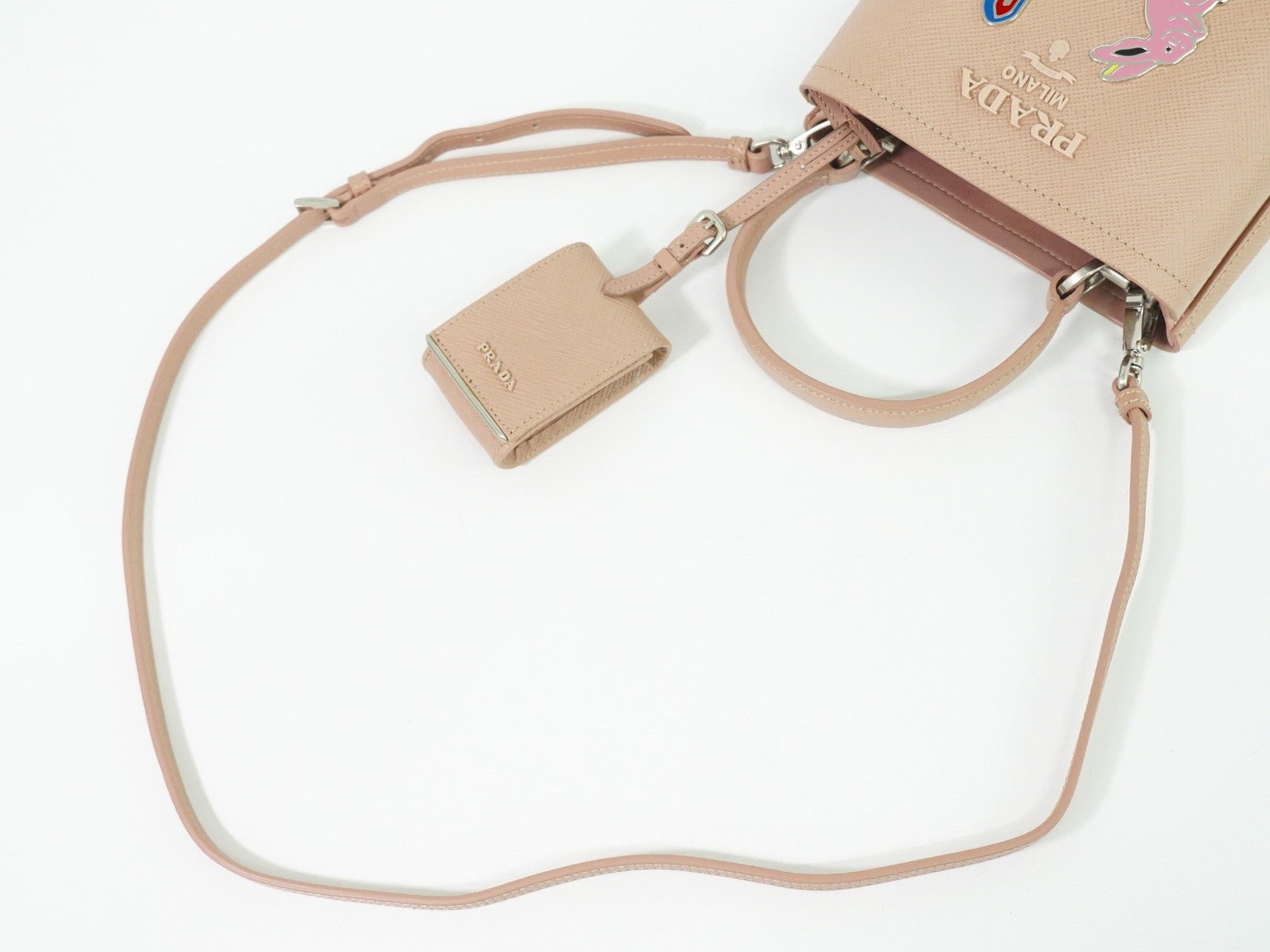Prada Panier Bucket Bag Saffiano Leather Beige Leather Bag (Pre-Owned)