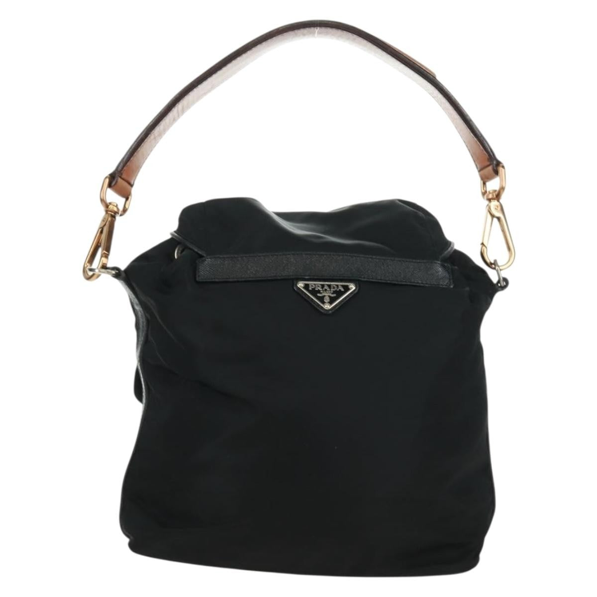 Prada Double Pocket Drawstring Shoulder Bag Tessuto Black Nylon Shoulder Bag Bag (Pre-Owned)
