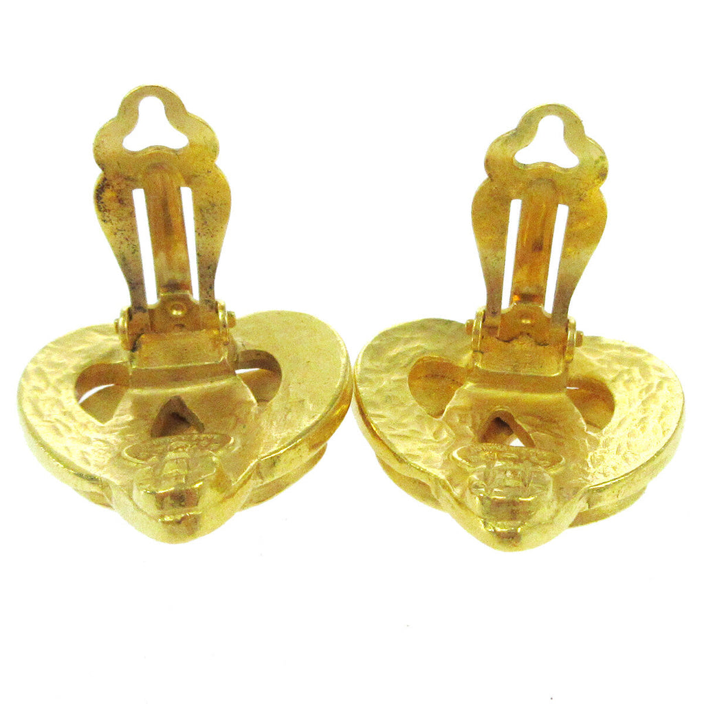 Chanel Vintage Cc Heart Clip-On Earrings Metal Gold Gold_Plated Earrings Jewelry (Pre-Owned)