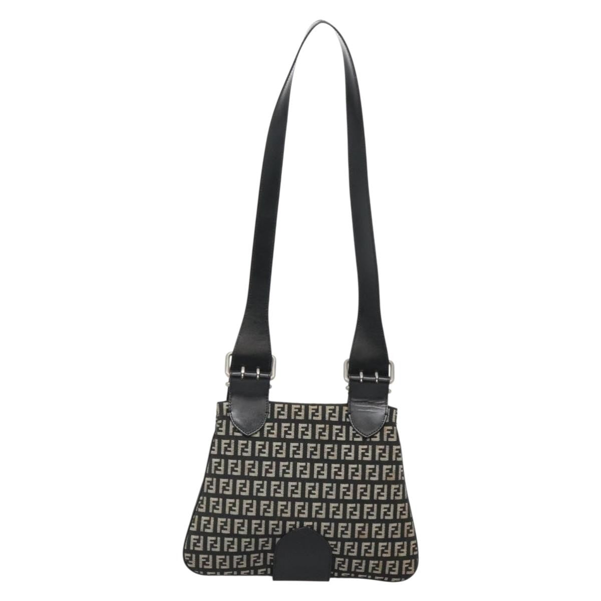 Fendi Buckle Flap Shoulder Bag Zucchino Canvas Black Canvas Shoulder Bag Bag (Pre-Owned)