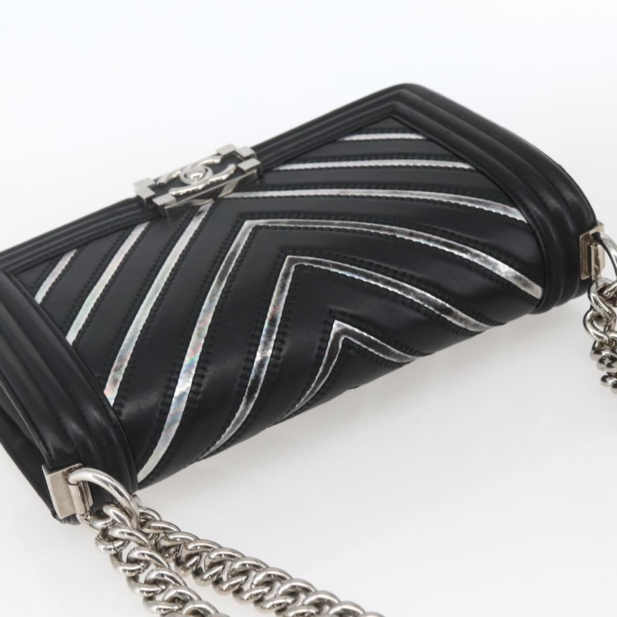 Chanel Boy Flap Bag Chevron Lambskin With Holographic Pvc Black Leather Shoulder Bag Bag (Pre-Owned)