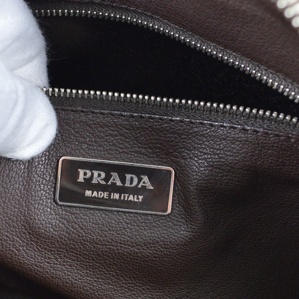 Prada Bowler Bag Saffiano Leather Beige Leather Handbag (Pre-Owned)
