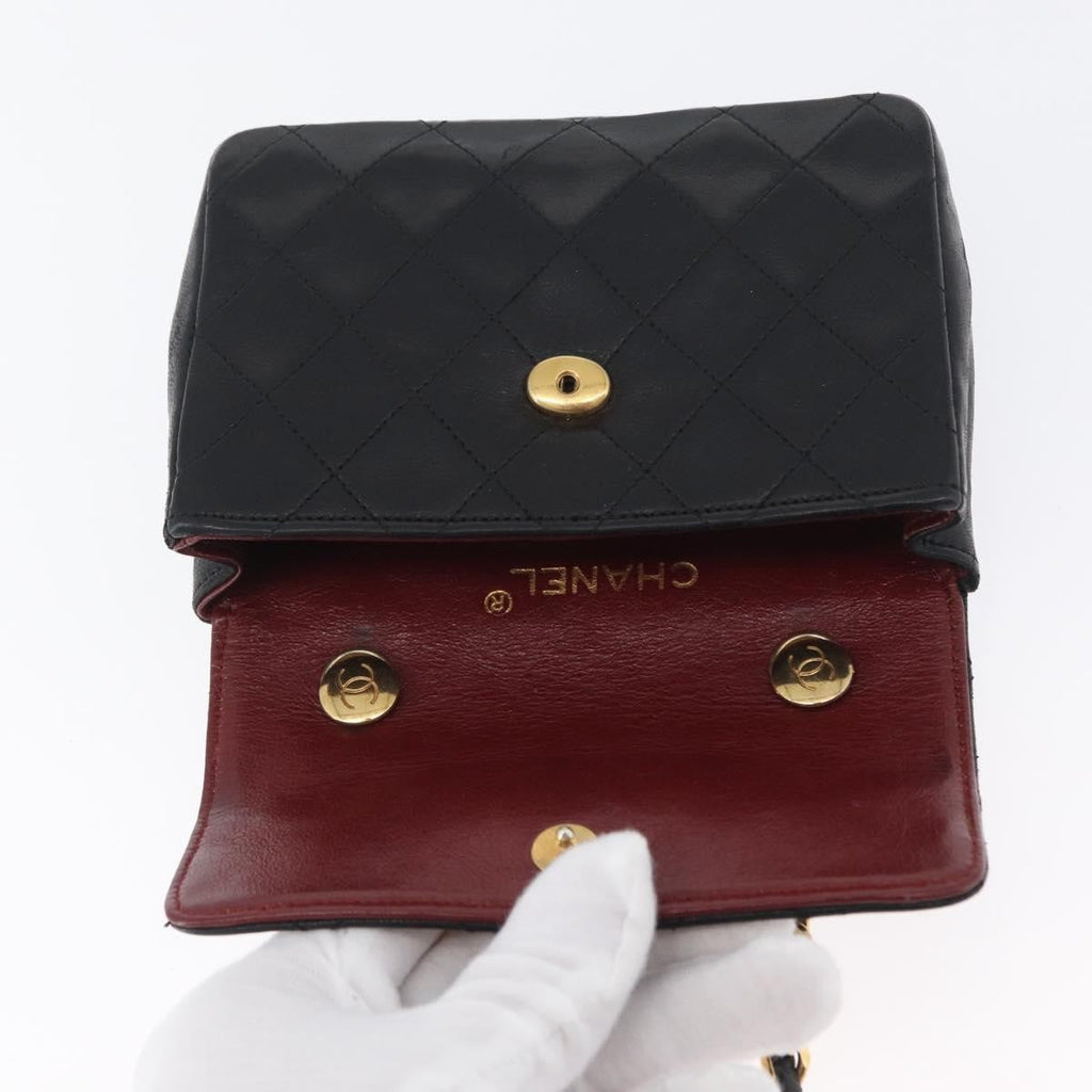 Chanel Vintage Square Cc Flap Bag Quilted Lambskin Black Leather Shoulder Bag Bag (Pre-Owned)