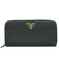 Prada Zip Around Tab Wallet Saffiano Leather Black Leather Wallets Accessory (Pre-Owned)