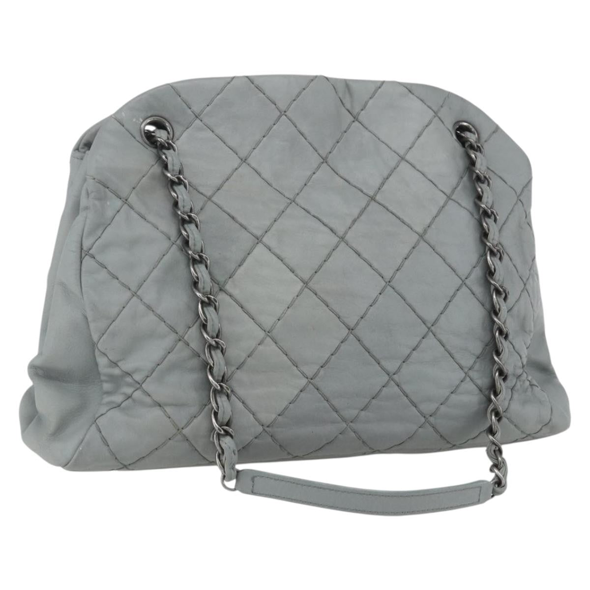 Chanel Just Mademoiselle Bag Quilted Leather Gray Leather Shoulder Bag Bag (Pre-Owned)