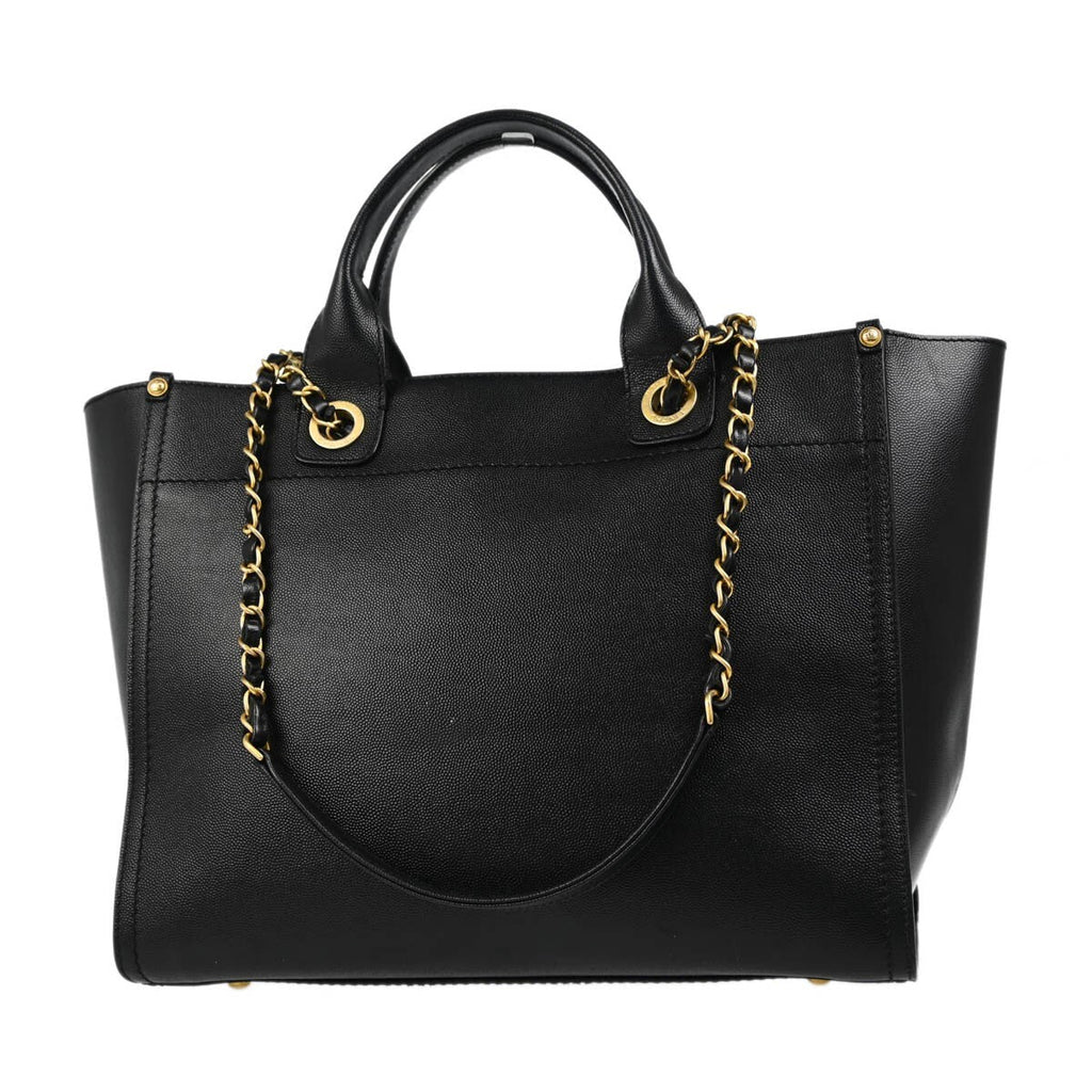 Chanel Deauville Tote Studded Caviar Black Leather Tote Bag Bag (Pre-Owned)