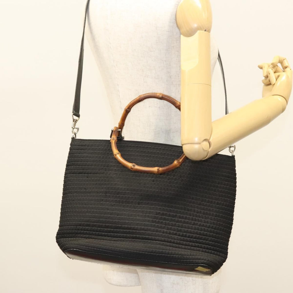 Gucci Bamboo Tote Bag Canvas Black Canvas Tote Bag Bag (Pre-Owned)