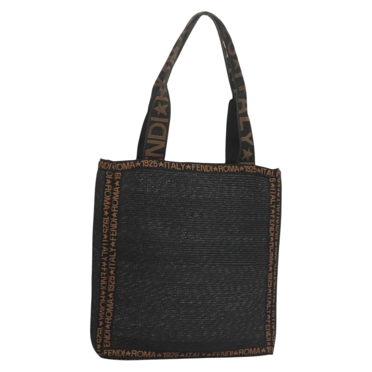 Fendi Zucca Tote Bag Straw Black Wood Tote Bag Bag (Pre-Owned)