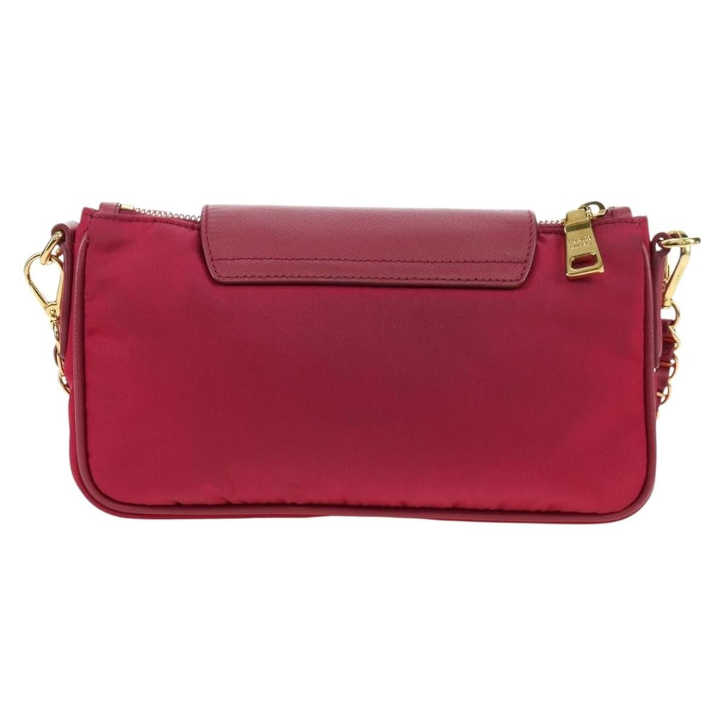 Prada Chain Crossbody Bag Tessuto And Saffiano Leather Pink Nylon Shoulder Bag Bag (Pre-Owned)