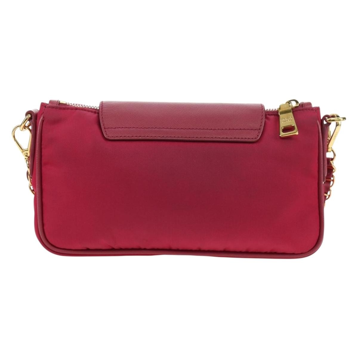 Prada Chain Crossbody Bag Tessuto And Saffiano Leather Pink Nylon Shoulder Bag Bag (Pre-Owned)