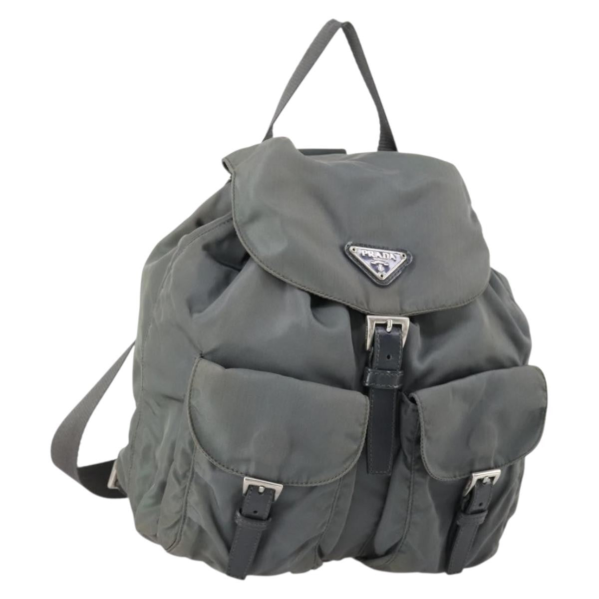 Prada Double Front Pocket Backpack Tessuto Gray Nylon Backpack Bag (Pre-Owned)