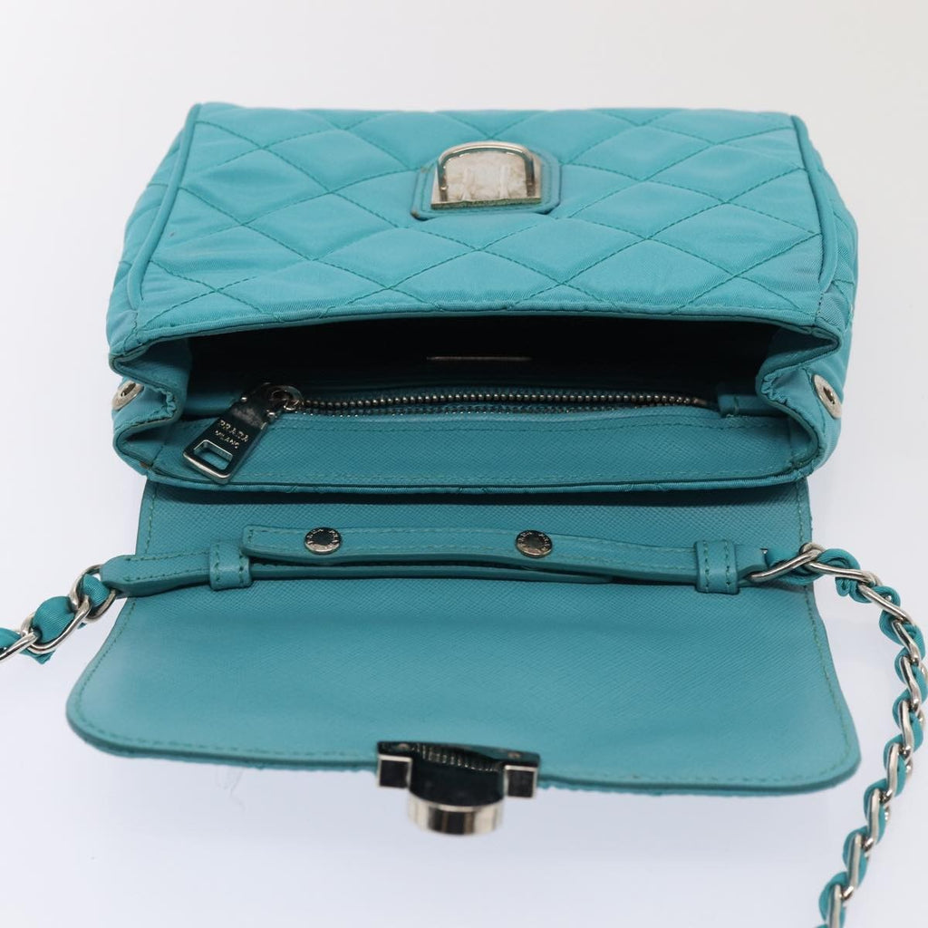 Prada Pushlock Chain Flap Bag Quilted Tessuto Turquoise Nylon Shoulder Bag Bag (Pre-Owned)