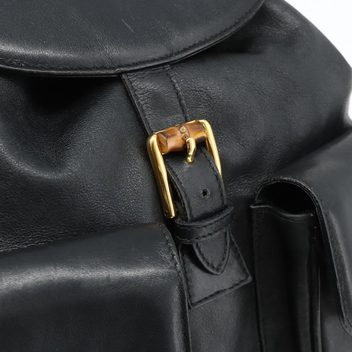 Gucci Vintage Bamboo Backpack Leather Black Leather Backpack Bag (Pre-Owned)